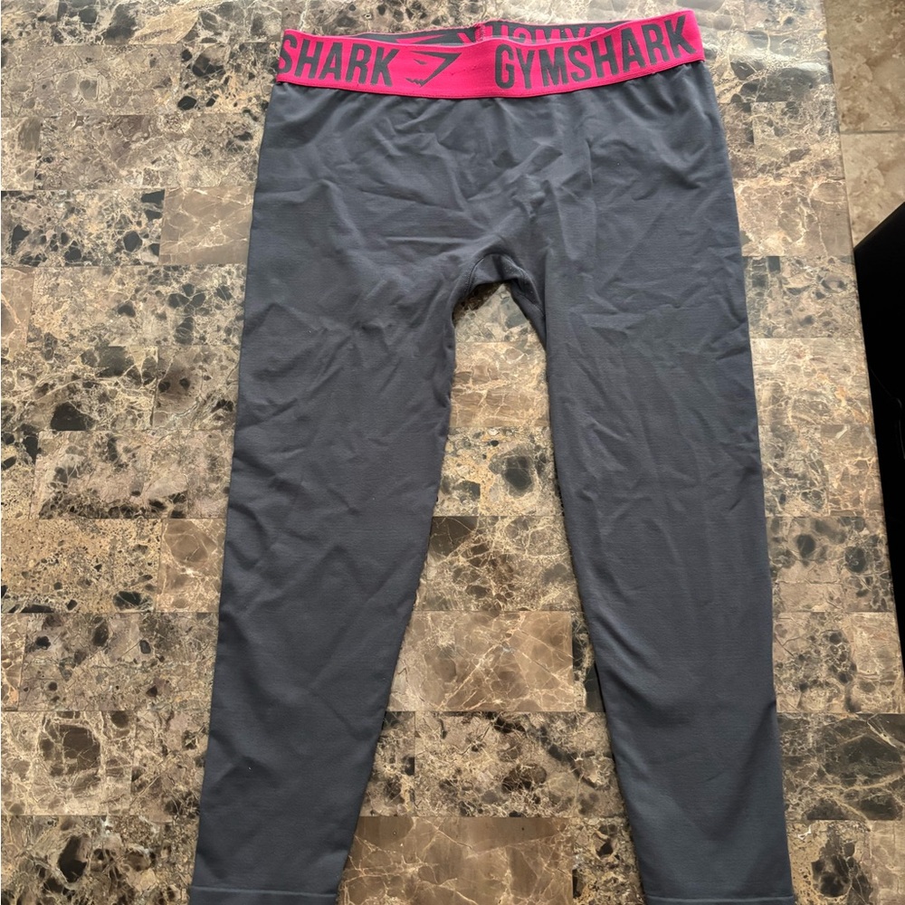 Gymshark Charcoal Leggings with Vibrant Pink Waistband